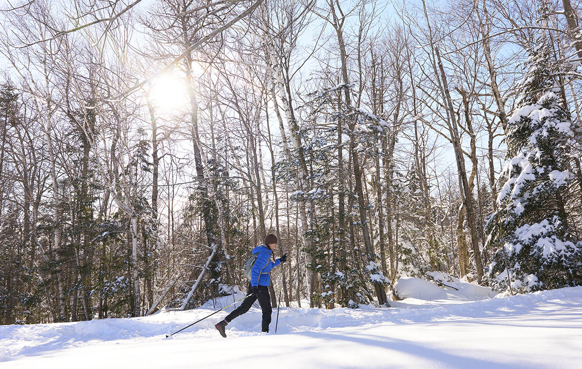 person skiing through a snowy mountain