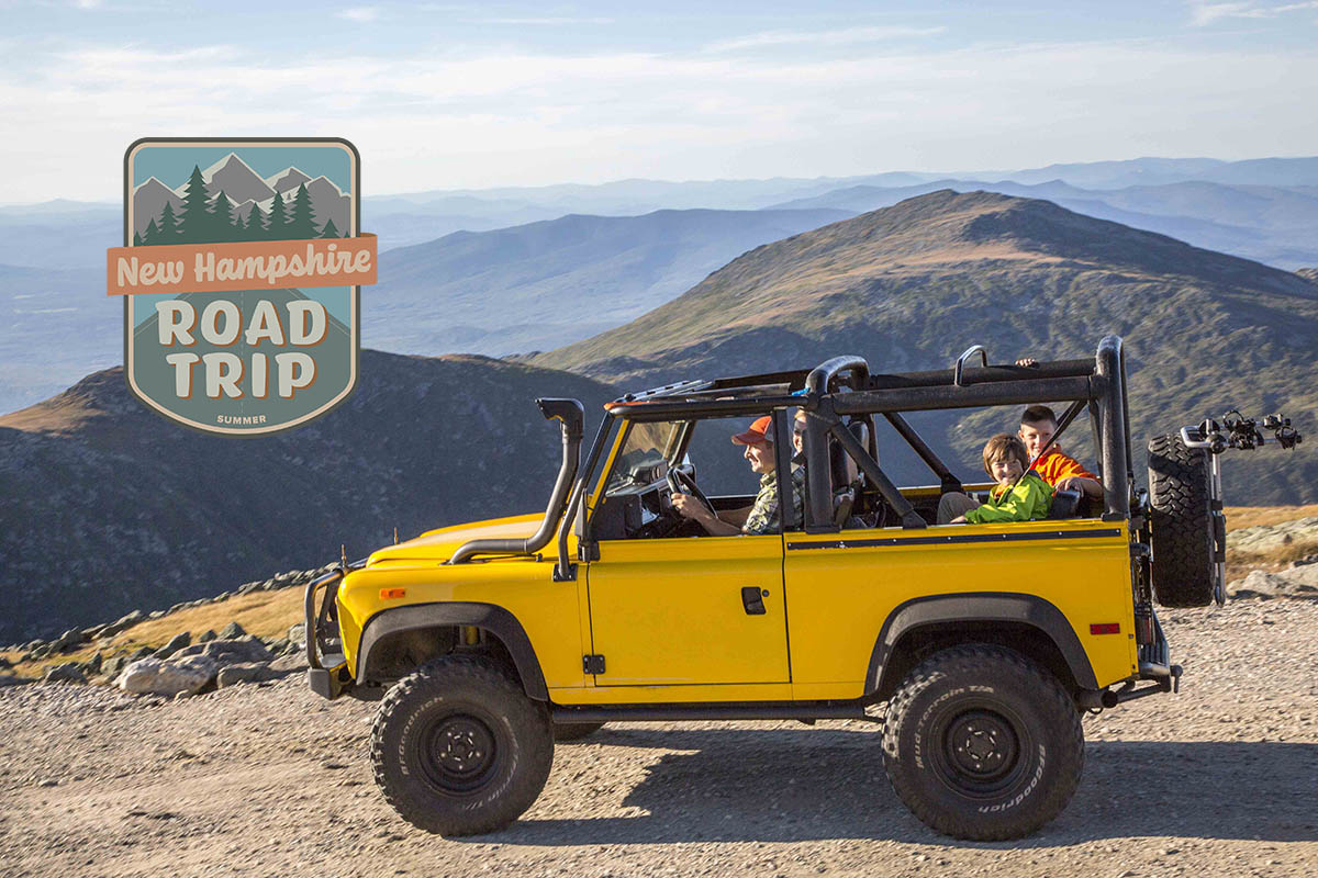 Jeep driving through the mountains