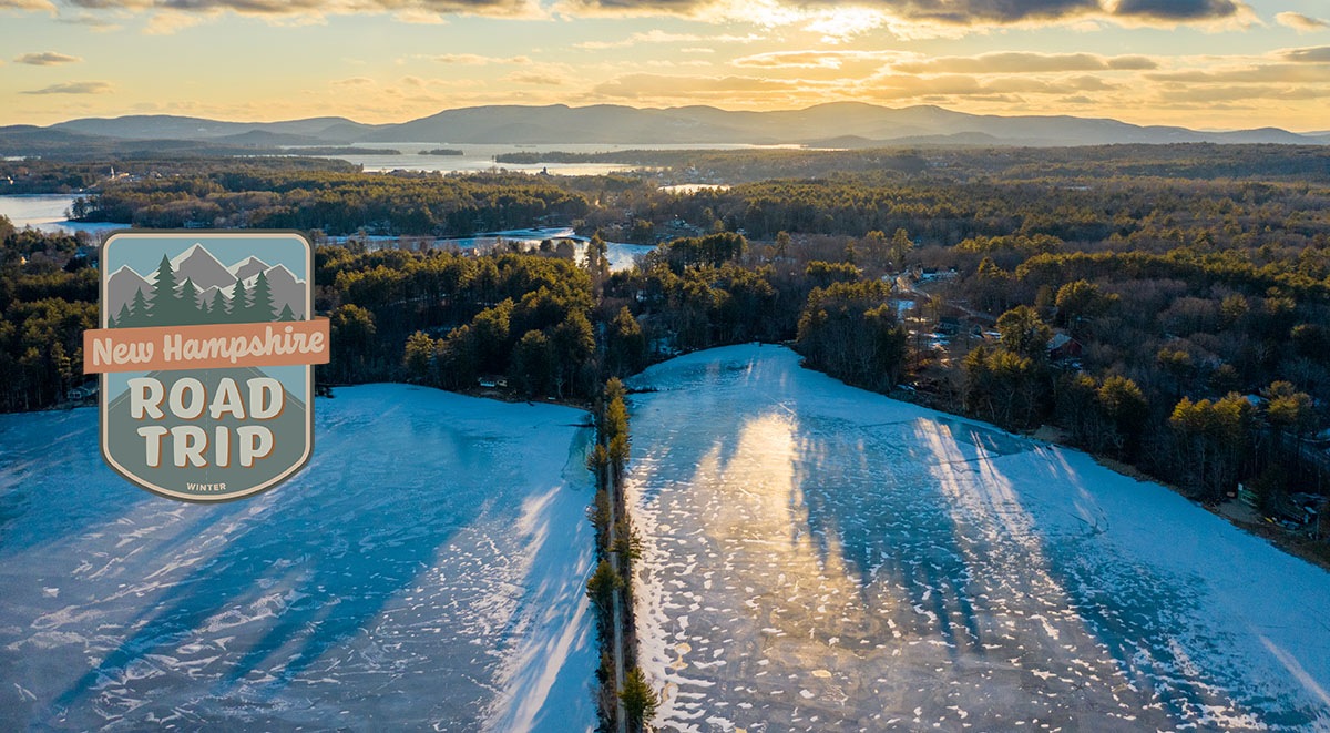 birds eye view of a winter road