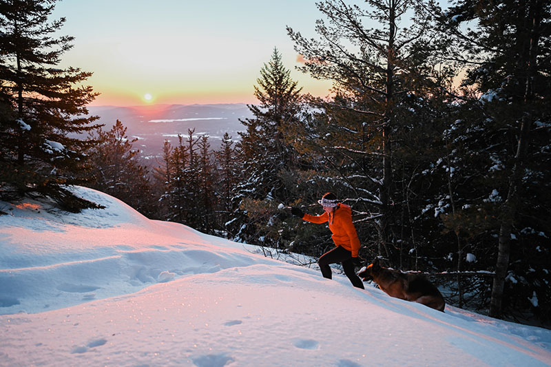 a hiker in the snow