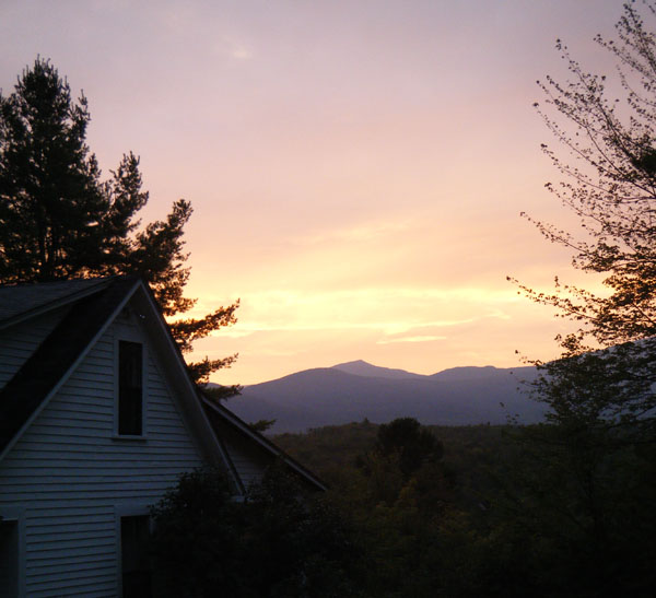 A sunset view from the Henry Holt Barn, named in honor of Frost's NYC publisher, who helped to restore the 1800s barn in 1994. 